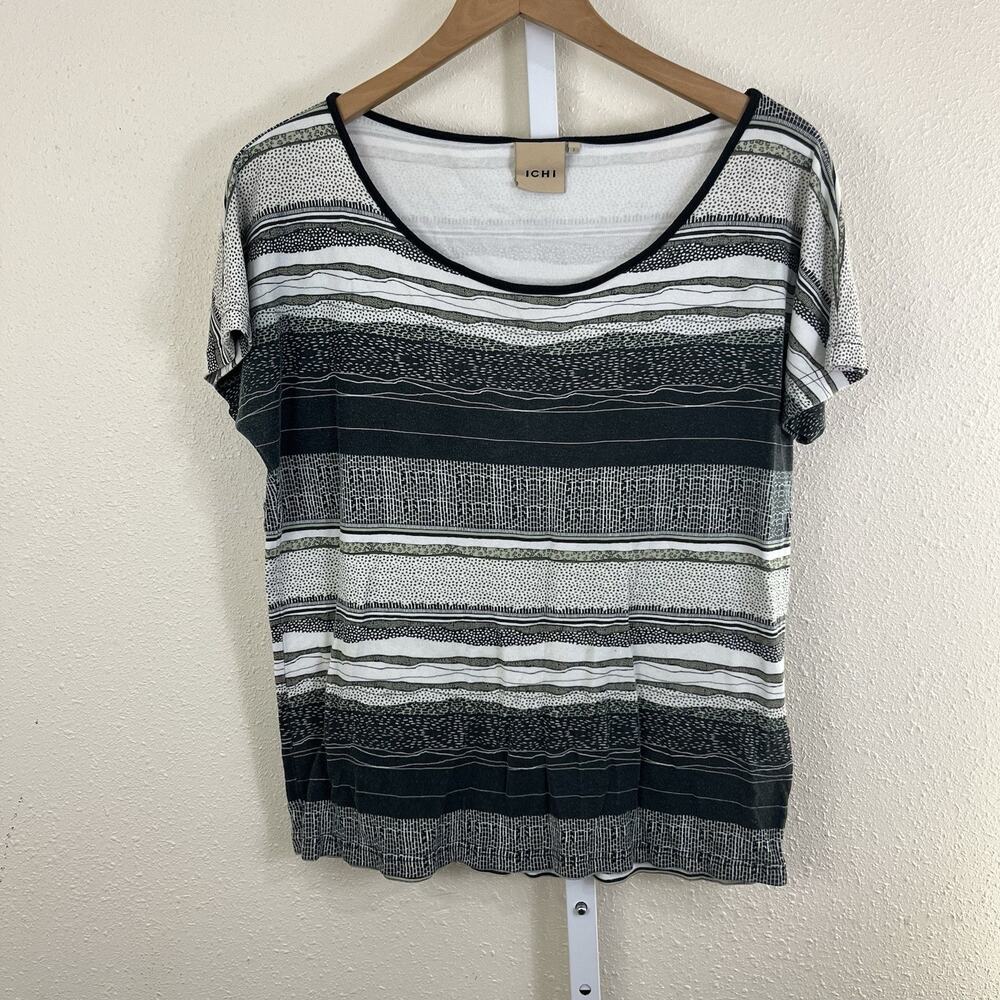 ICHI Abstract Stripe Dolman Sleeve Top Small Black White Minimalist Lagenlook